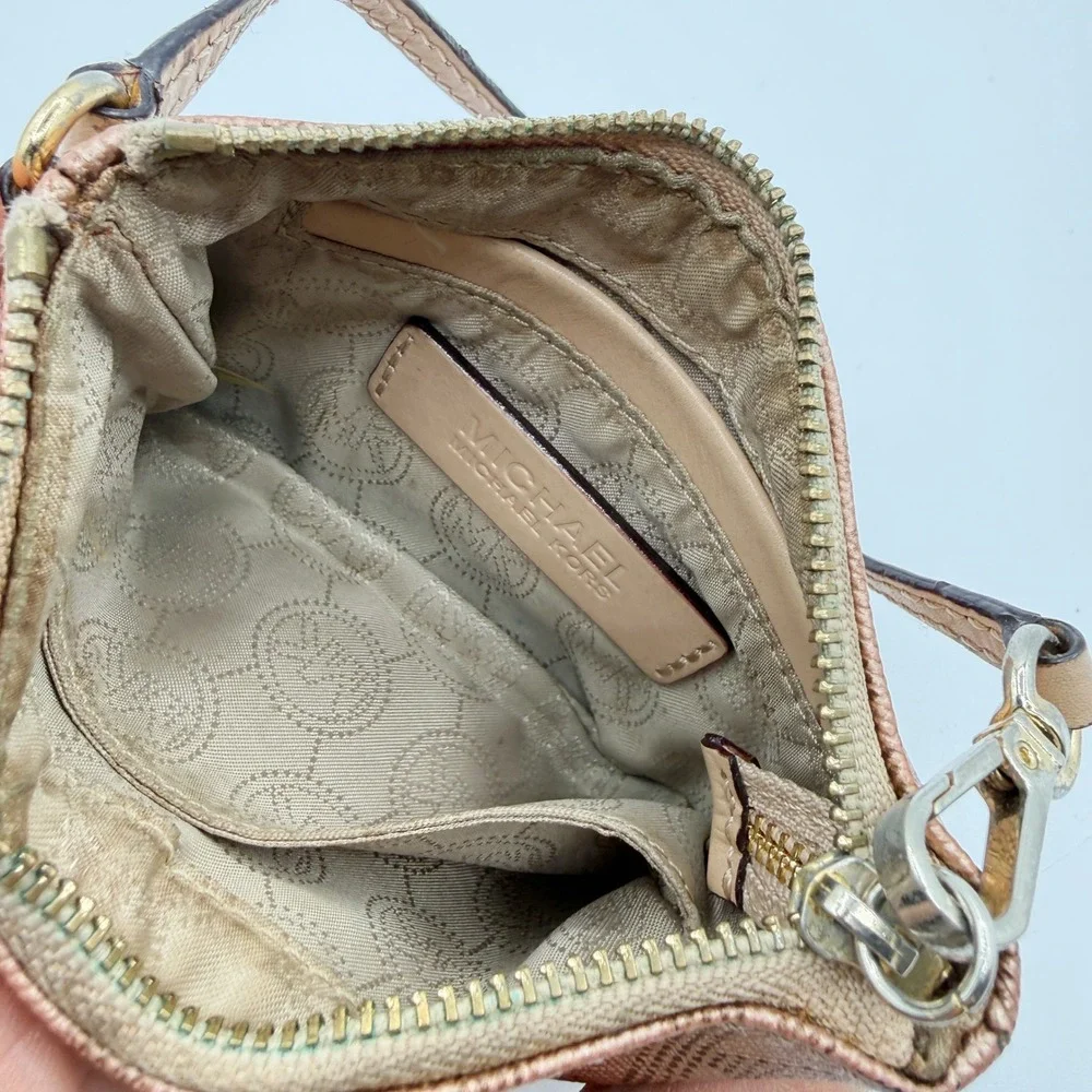 Michael Kors Rose Gold Signature‎ Monogram Wristlet Pouch Card Holder